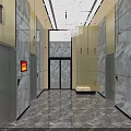 Modern Elevator Lobby With Marble Walls Large Windows And Lake Mountain View 3d model