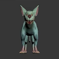 Teal Spotted Creature With Large Ears Red Eyes And Sharp Teeth In Standing Pose