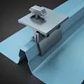 Silver Metal Clamp Mounted On Blue Structural Sheet With Hardware Fixture 3d model