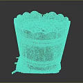Decorative Ornaments Set Displayed in Wooden Bucket With Scalloped Edge on Green Mat