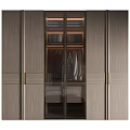 Modern Wooden Wardrobe With Glass Doors Built in Lighting And Gold Accents