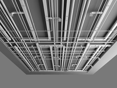 Industrial Style Ceiling Design with Exposed Pipes Wires and Ducts Layout 3d model