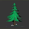 Green Pine Tree with Layered Foliage on Light Green Base and Two Small Animals 3d model