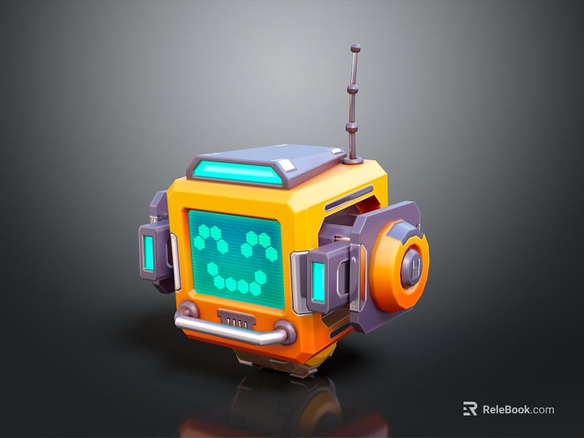 Yellow Smart Machine With Display Screen Green Pixel Pattern Antenna And Circular Structure 3d model 