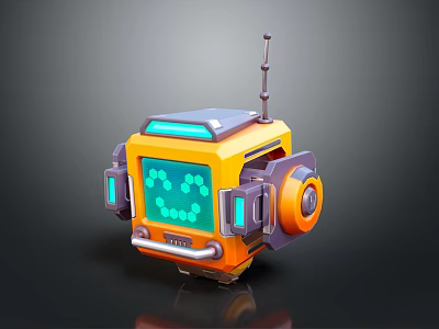 Yellow Smart Machine With Display Screen Green Pixel Pattern Antenna And Circular Structure 3d model