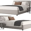 Modern Upholstered Double Bed With White Sheets Brown Gray Pillows And Side Table 3d model