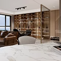 Modern Living Dining Room Interior With Chandelier Dining Table Chairs Sofa And Staircase