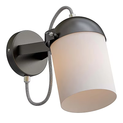 Modern Black Metal Wall Sconce with White Lampshade and Adjustable Metal Chain for Home Decor 3d model