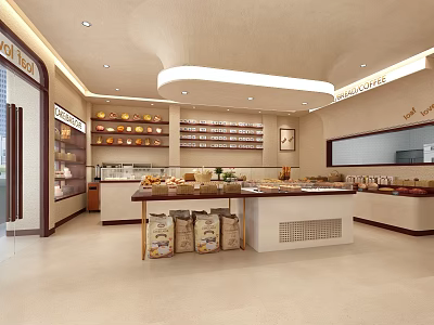 Spacious Dessert Shop Interior With Display Cases Shelves And Fresh Dessert Displays 3d model