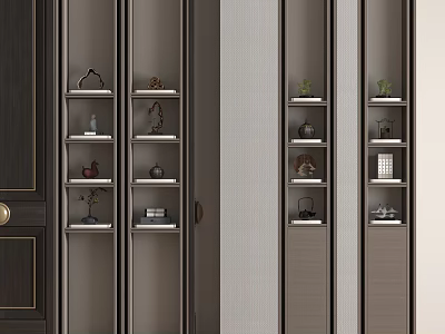 New Chinese Modern Luxury Display Shelf Ornament Decor Combination With Tea Sets Green Plants Books 3d model