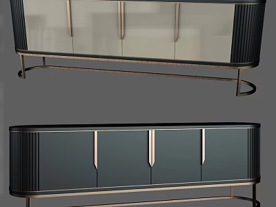 Elegant Modern TV Stand With Black Panel Gold Metal Legs And Glass Doors 3d model