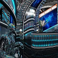 Futuristic KTV Interior Design With Blue Lighting And Curved Structures