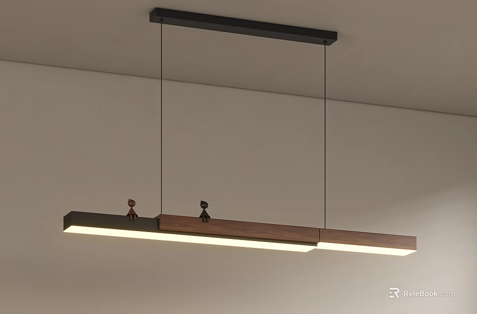 Modern Minimalist Pendant Light With Wooden Metal Long Strip Bright Lighting For Dining Table 3d model 