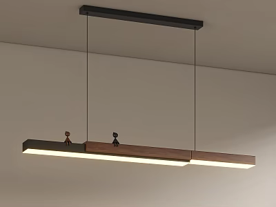 Modern Minimalist Pendant Light With Wooden Metal Long Strip Bright Lighting For Dining Table 3d model