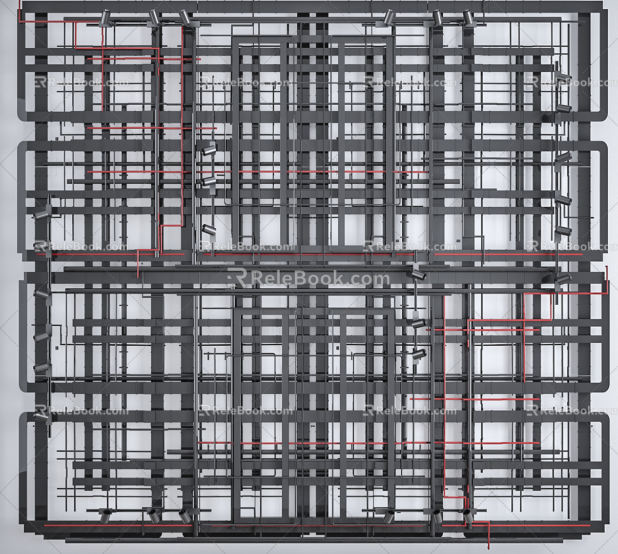 Industrial LOFT pipeline through pipeline trough pipeline ceiling track light combination 3d model