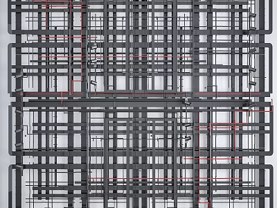 Industrial Metal Pipes Grid Structure With Interconnected Framework Layout Design System 3d model