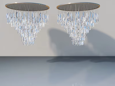Modern Round Crystal Chandeliers With Hanging Crystals And Floor Reflection Design 3d model