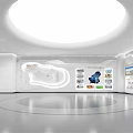 Modern Bright Exhibition Hall Interior With Circular Ceiling Light And Display Walls 3d model