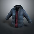 Warm Modern Hooded Blue Puffer Jacket With Red Inner Layer Design 3d model