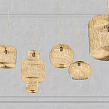 Natural Rattan Pendant Lights With Various Designs Hanging On White Wall For Home Decor