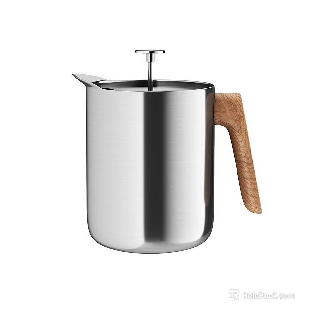Stainless Steel Milk Frother With Wooden Handle And Sleek Design For Daily Use 3d model 