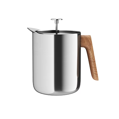 Stainless Steel Milk Frother With Wooden Handle And Sleek Design For Daily Use 3d model