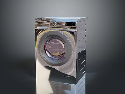 Modern Front Loading Washing Machine With Stainless Steel Design And Transparent Door 3d model