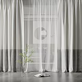 White and Gray Modern Layered Curtains with Sheer Panel and Green Branch by Window