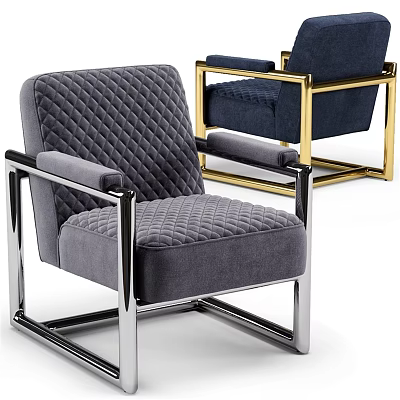 Modern Gray And Navy Blue Accent Chairs With Metal Frame And Quilted Stitching 3d model