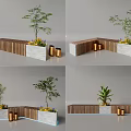Wooden Landscape Seat With Planters And Green Plants For Outdoor Areas