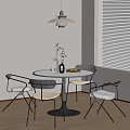 Cozy Dining Room Interior Featuring Round Table Green Beige Chairs Hanging Lamp And Window Blinds