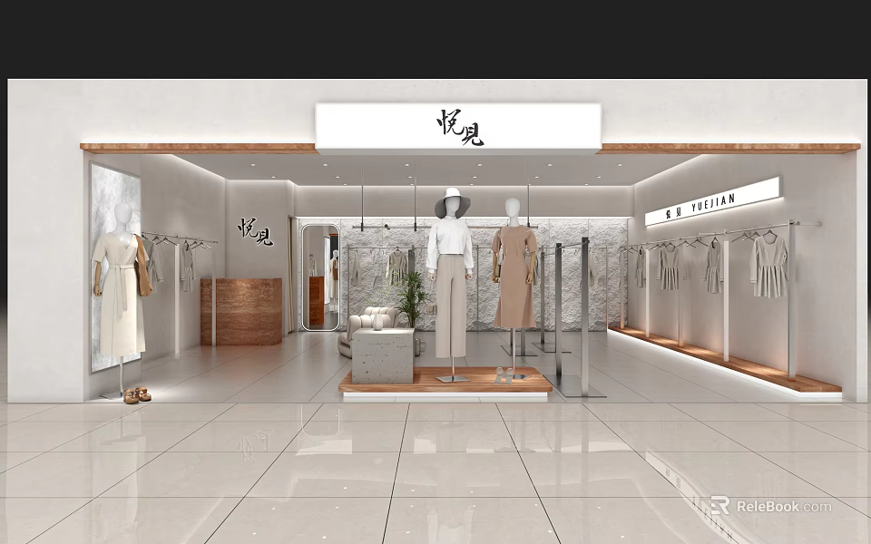 Clothing Store Interior With Mannequins Clothing Displays And Display Racks 3d model 