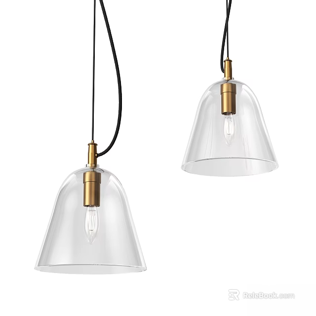 Modern Chandeliers With Transparent Glass Shades Brass Bases And Black Hanging Cords 3d model 