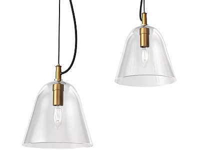 Modern Chandeliers With Transparent Glass Shades Brass Bases And Black Hanging Cords 3d model