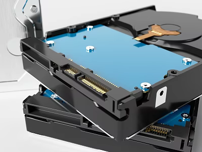 Computer Hard Drive Close Up Internal Structure With Blue Disk And Metal Components 3d model