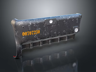 Black Weapon Component With Yellow Serial Number 00707238 And Metal Surface Holes 3d model