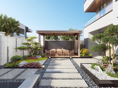 Modern courtyard landscape model