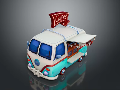 Colorful Food Truck With Coffee Sign And Canopy 3d model