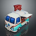Colorful Food Truck With Coffee Sign And Canopy