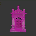 Architectural Entrance Structure With Brown Wooden Door Arched Doorway Cross And Decorative Columns