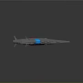 Futuristic Sci Fi Warship Model with Gray Hull Red Bottom Blue Cockpit and Sleek Design