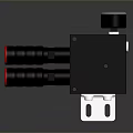 Black Industrial Equipment With Top Sensor And Two Red Cylindrical Parts On Metal Stand