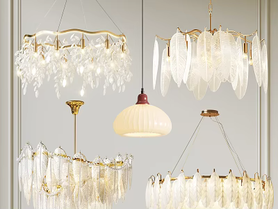 Elegant Modern Lighting Combination With Leaf Shaped Crystal And Glass Pendant Lights Design 3d model