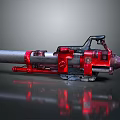 Futuristic Mechanical Weapon With Red And Silver Metallic Finish And Cannon Barrel