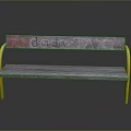 Rustic Wooden Bench With Orange Legs Red Letters On Backrest