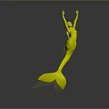 Red Mermaid Character Creature With Raised Arms And Flowing Tail In Dynamic Pose