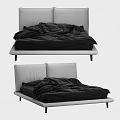 Modern Minimalist Double Bed With Gray Frame Black Bedding And Sleek Legs 3d model