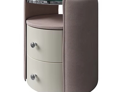 Modern Round Design Bedside Table With Upholstered Panels Two Drawers And Metal Handles 3d model