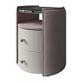 Modern Round Design Bedside Table With Upholstered Panels Two Drawers And Metal Handles