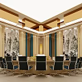 Modern Conference Room Interior With Round Meeting Table Black Chairs And Ceiling Design